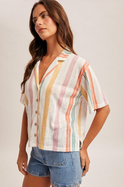 Janet Multi-Color Stripe Button Down Top