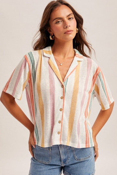 Janet Multi-Color Stripe Button Down Top