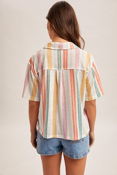 Janet Multi-Color Stripe Button Down Top