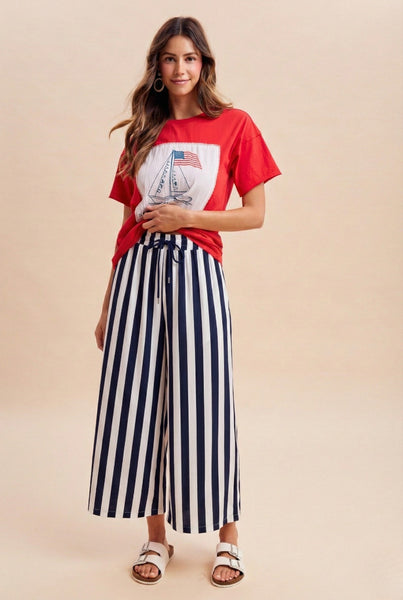 Vertical Striped Wide Leg Pants