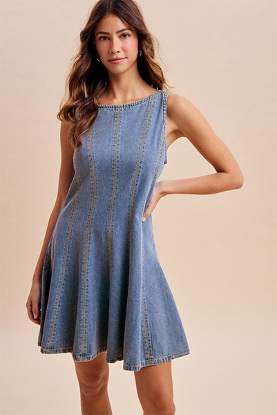 Tracy Stretch Denim Flare Mini Dress