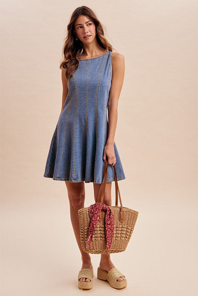 Tracy Stretch Denim Flare Mini Dress
