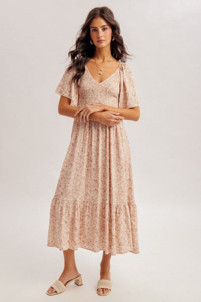 Yara Smocked Chest Floral Ruffle Dress