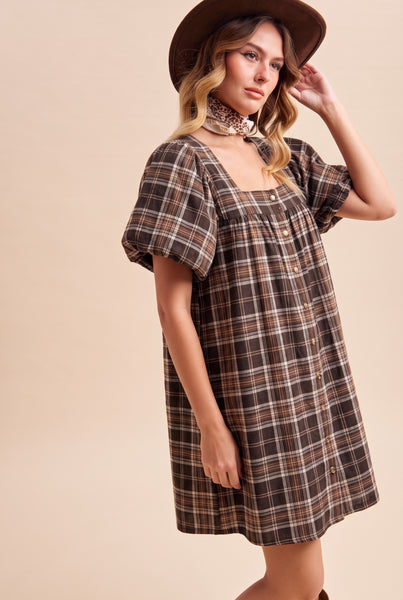 Patty Plaid Loose Mini Dress