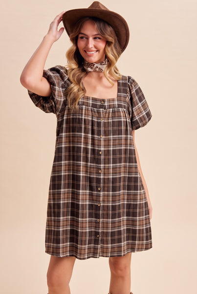 Patty Plaid Loose Mini Dress