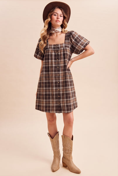 Patty Plaid Loose Mini Dress