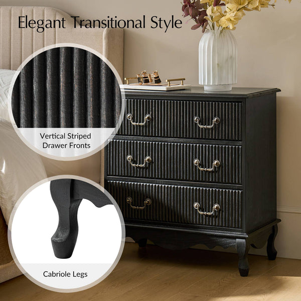 Cedar 3-Drawer Nightstand: Charcoal
