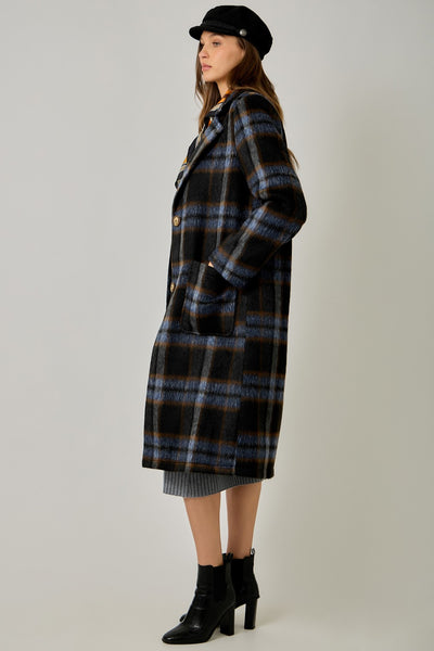 Bree Brushed Plaid Long Coat