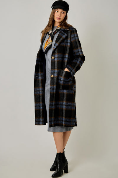 Bree Brushed Plaid Long Coat