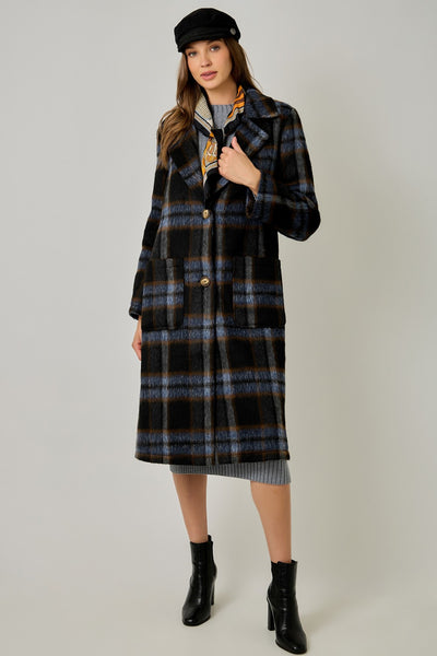 Bree Brushed Plaid Long Coat
