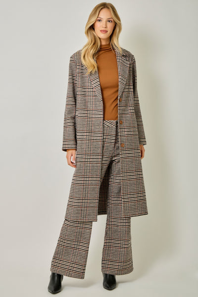 Hillary Houndstooth Plaid Long Coat