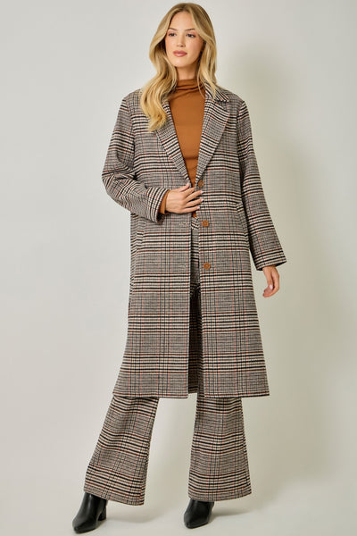 Hillary Houndstooth Plaid Long Coat