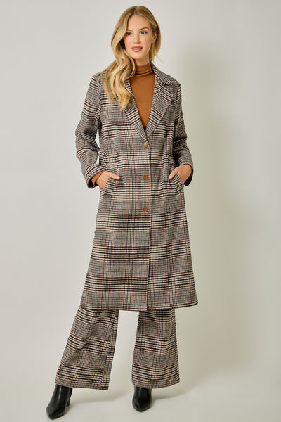 Hillary Houndstooth Plaid Long Coat