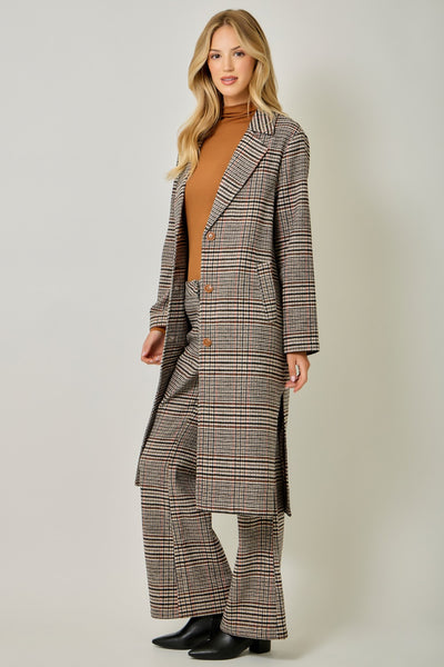 Hillary Houndstooth Plaid Long Coat