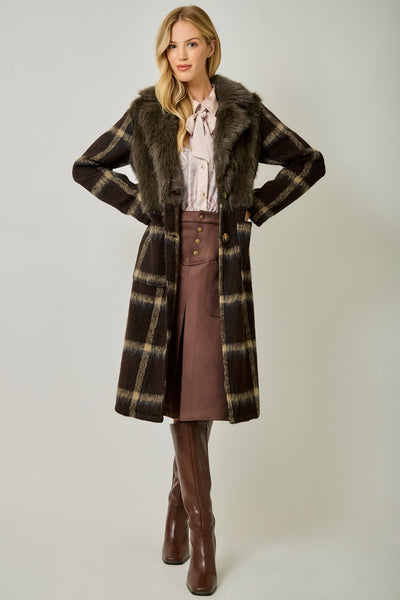 Faux Fur Mixed Media Long Coat