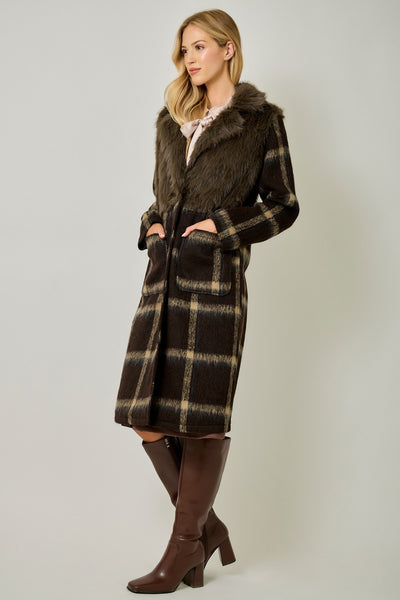 Faux Fur Mixed Media Long Coat
