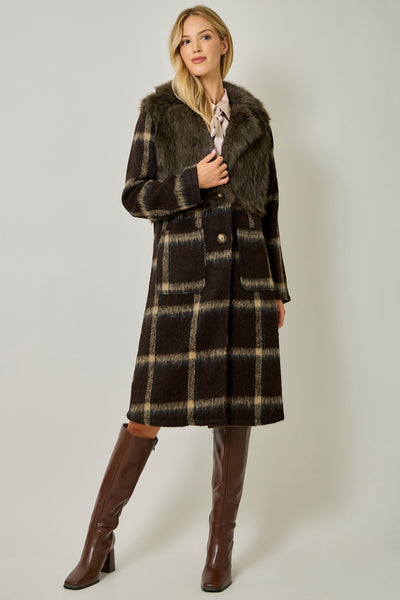 Faux Fur Mixed Media Long Coat