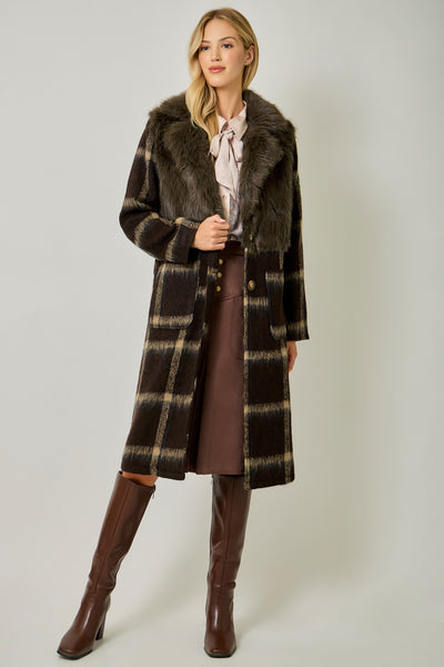 Faux Fur Mixed Media Long Coat