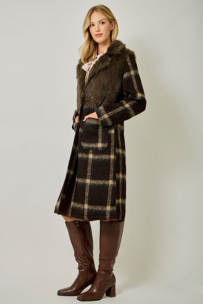 Faux Fur Mixed Media Long Coat