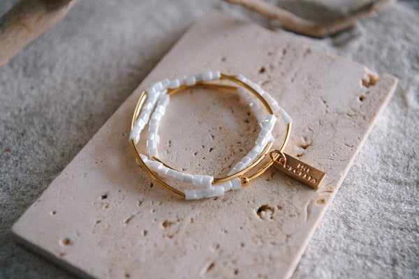 Gold or Silver Beaded Triple Wrap Bracelet : Silver & Black