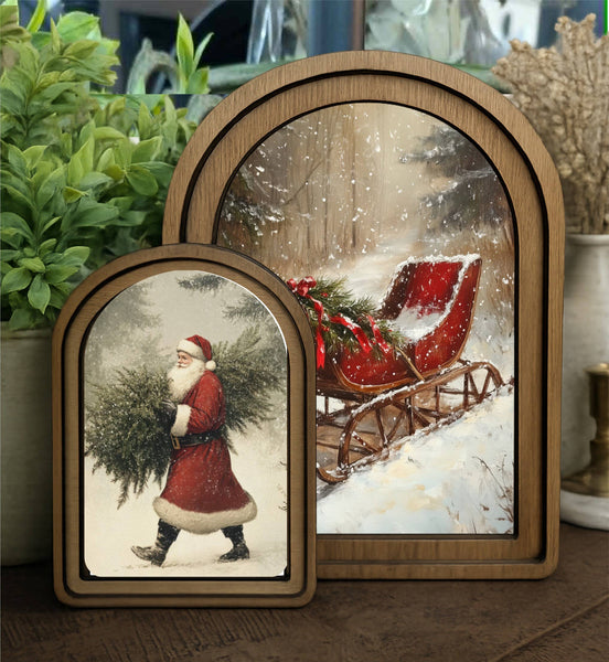 Layered Set Santa With Tree Canvas Art