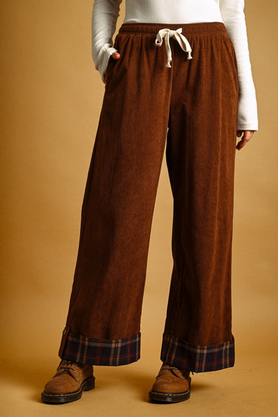 Paige Plaid Cuff Corduroy Pants