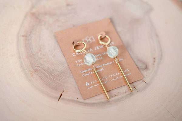 Pearl Huggie Bar Drop Earrings