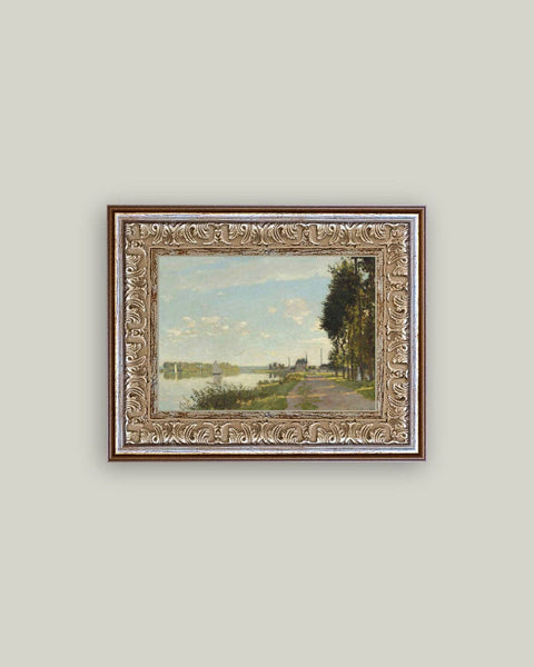 Riverside Walk Framed Antique Art: 10x8