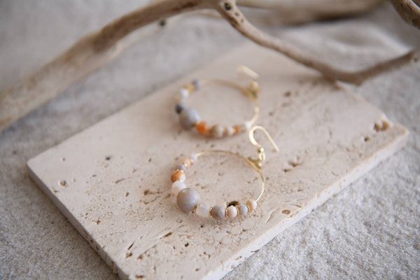 Private Label Genuine Gemstone and Gold-Plated Hoop Earring : Bamboo Agate