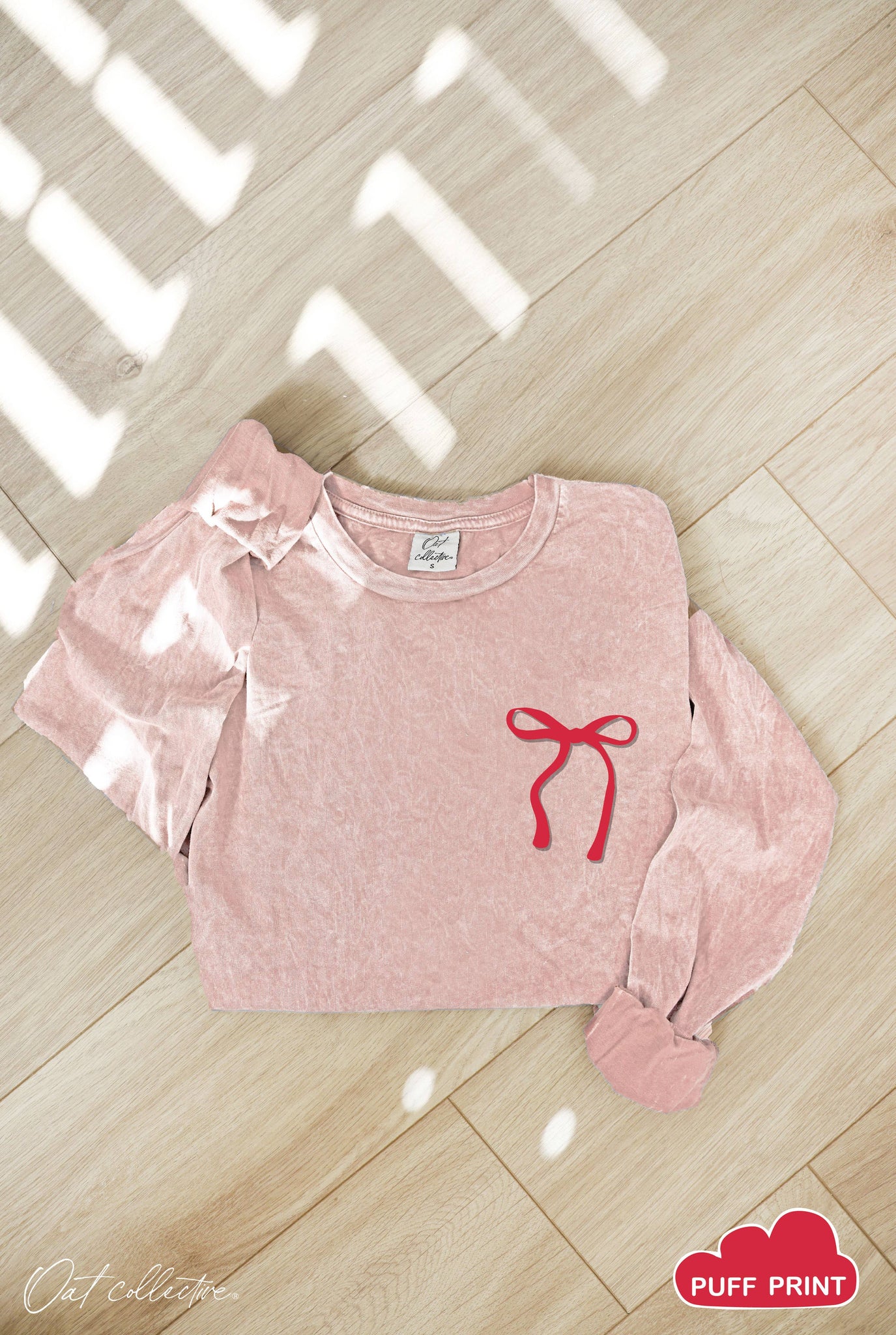 BOW PUFF Long Sleeve Tee: SOFT PINK