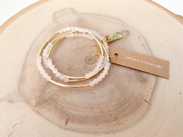 Peach Agate Triple Wrap Bracelet