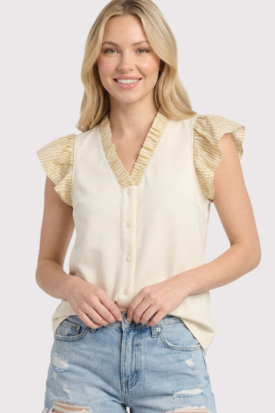 Frilled Neck Button Down Scuba Top
