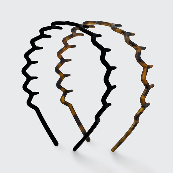 Black/Tort Plastic Zig Zag Headband 2pc
