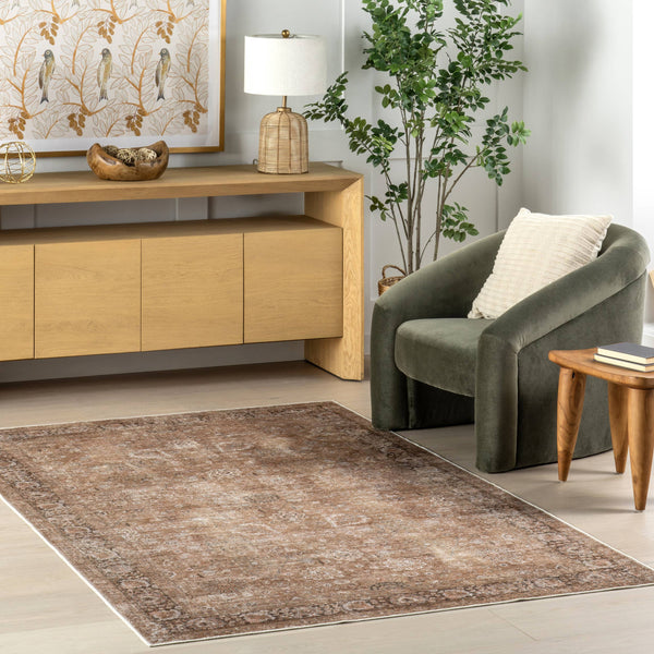 Bayberry Spill Proof Vintage Machine Washable Area Rug: Brown / 3' x 5'