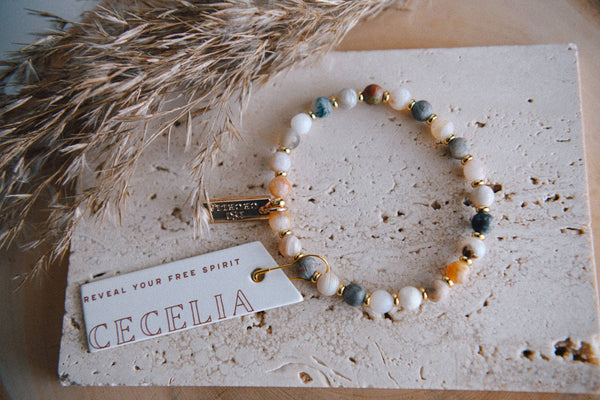 Genuine Gemstone and Gold Spacer Bead Bracelets : Artistic Jasper