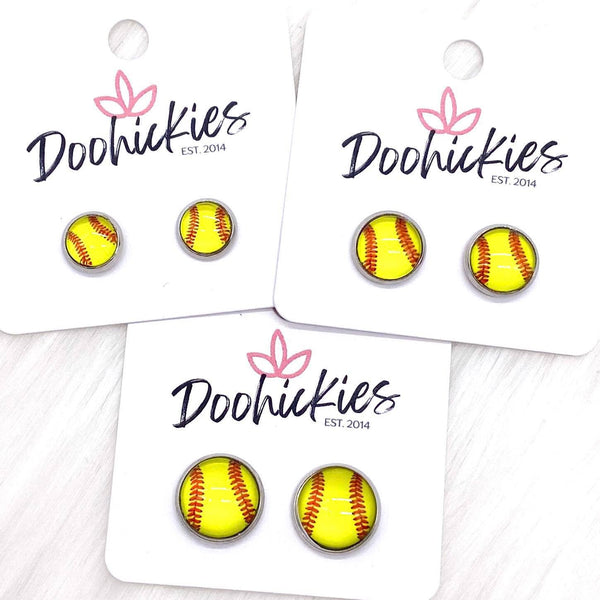 Glass Stone Softball Earrings