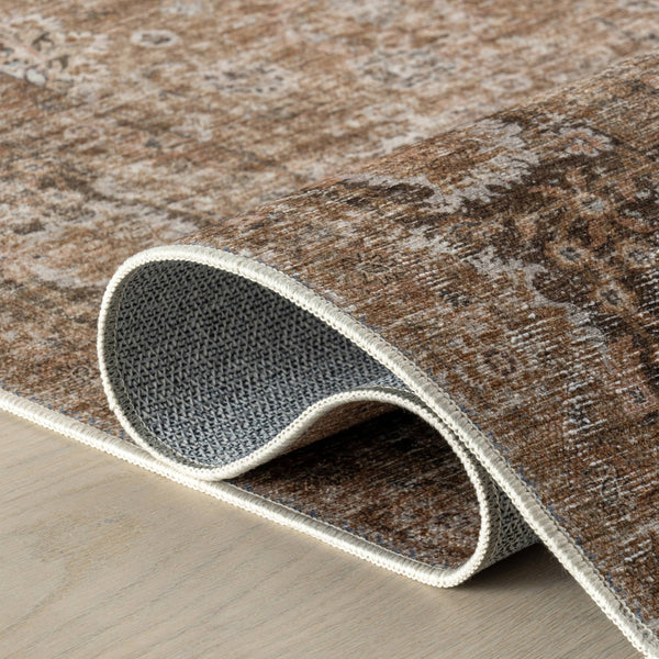 Bayberry Spill Proof Vintage Machine Washable Area Rug: Brown / 3' x 5'
