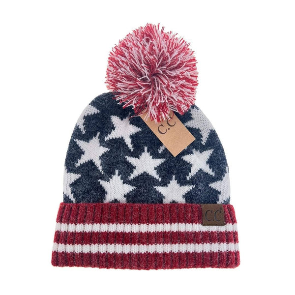 USA Flag Knit Pom Beanie