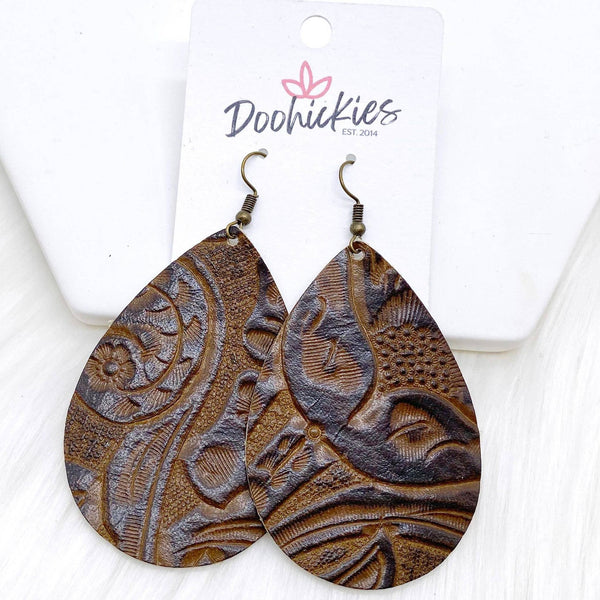 Cowgirl Swag Collection - Western Earrings: Burgundy Embossed / 1.5"