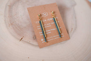 Peacock Seed Bead Bar Drop Earrings