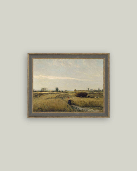 Harvest Landscape Framed Antique Art: 9x7