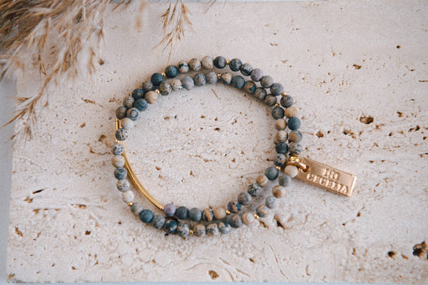 Genuine Gemstone and Gold Double Wrap Bracelet: Blue Sodalite