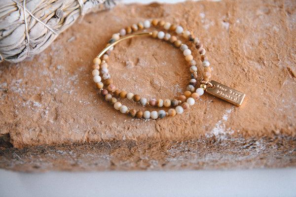 Genuine Gemstone and Gold Double Wrap Bracelet: Blue Sodalite