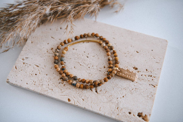 Genuine Gemstone and Gold Double Wrap Bracelet: Blue Sodalite