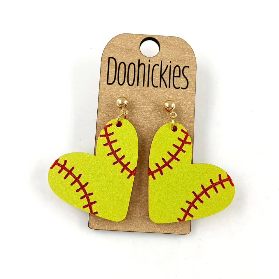 Softball Heart Dangle Earrings