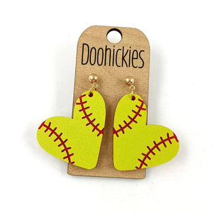 Softball Heart Dangle Earrings