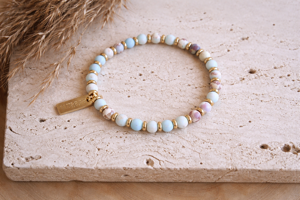 Genuine Gemstone and Gold Spacer Bead Bracelets : Artistic Jasper