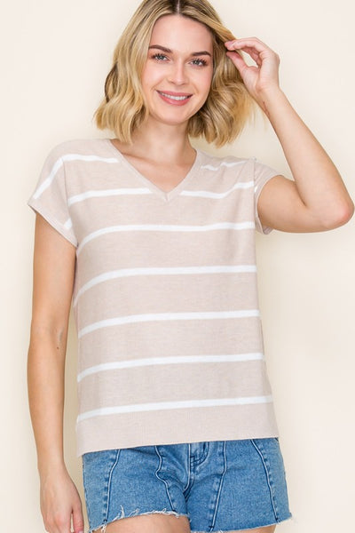 Lacy Striped V-Neck Top