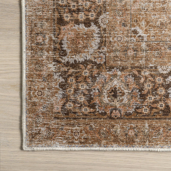 Bayberry Spill Proof Vintage Machine Washable Area Rug: Brown / 3' x 5'