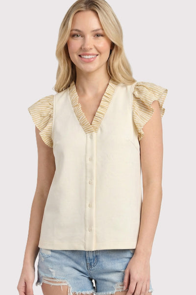 Frilled Neck Button Down Scuba Top